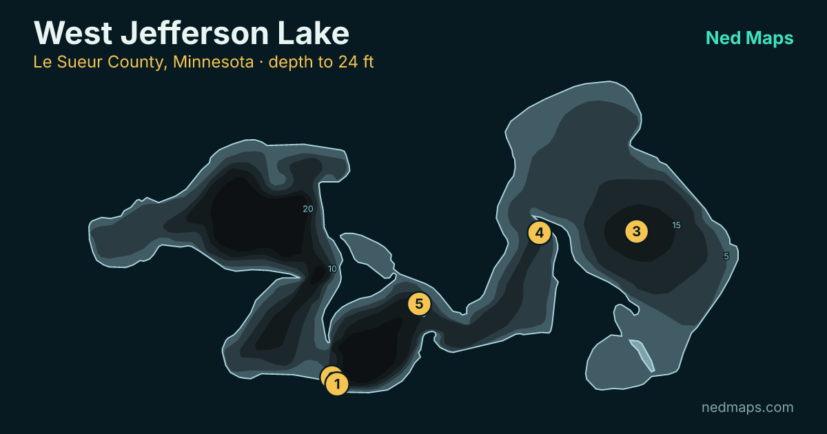 West Jefferson Lake depth contour map, Le Sueur County, Minnesota
