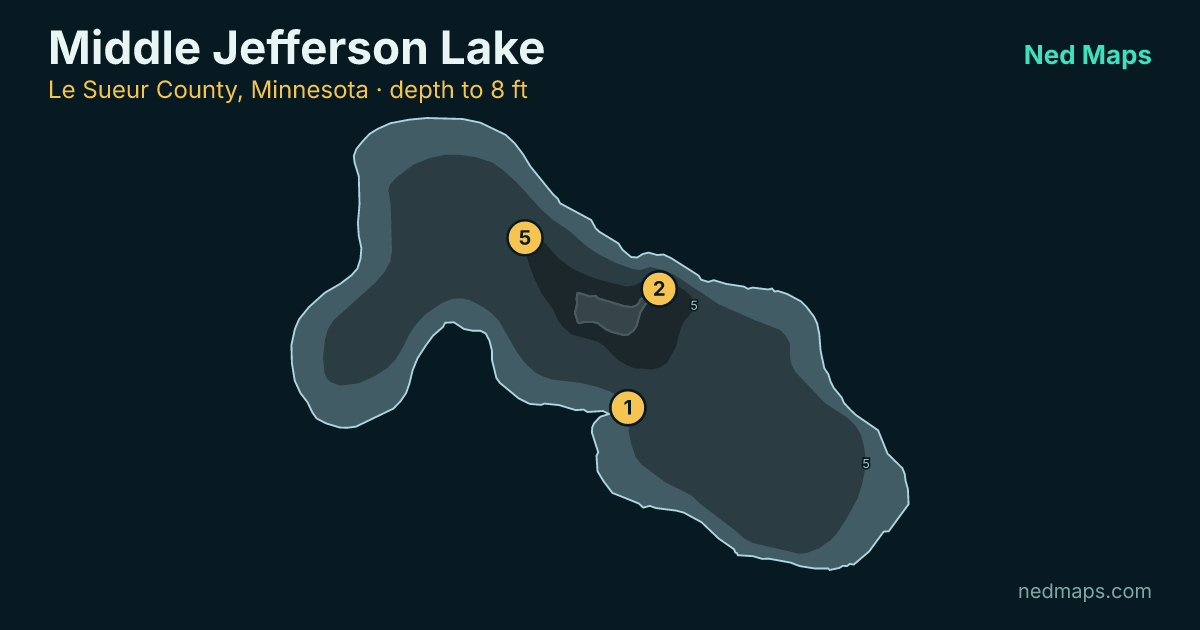 Middle Jefferson Lake depth contour map, Le Sueur County, Minnesota