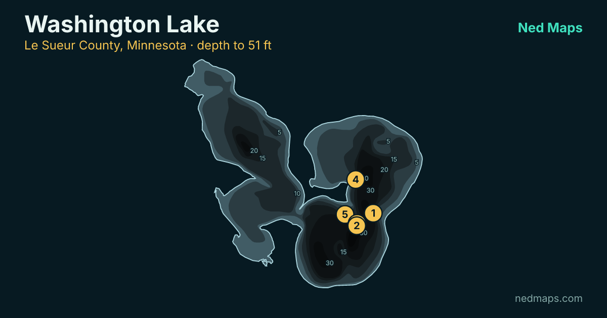 Washington Lake depth contour map, Le Sueur County, Minnesota