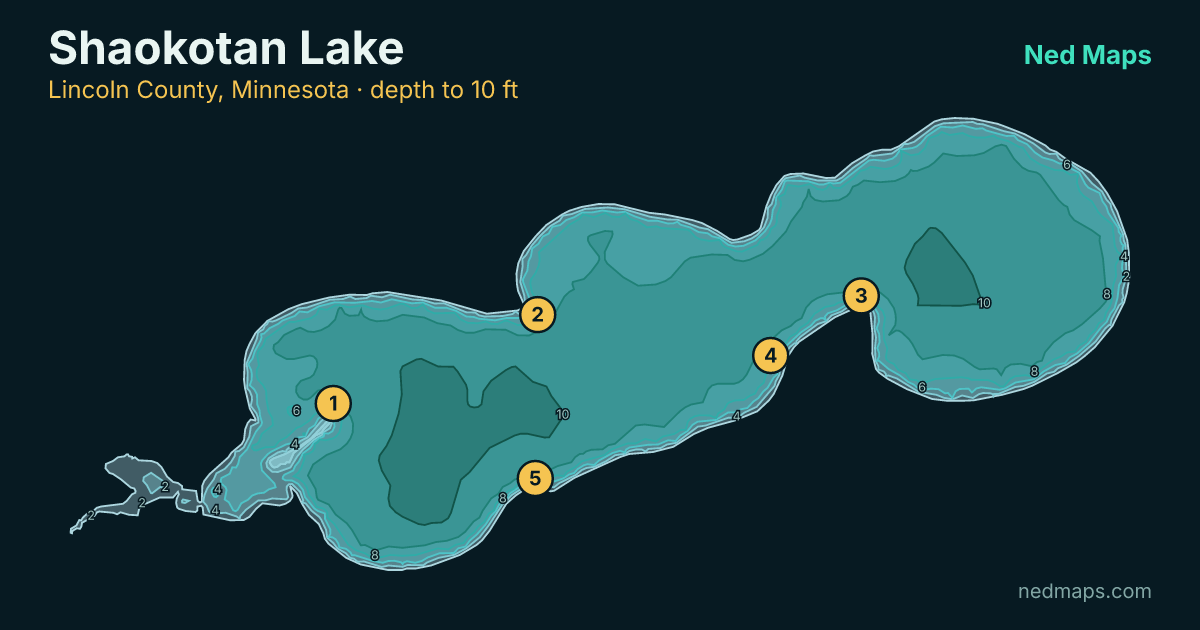 Shaokotan Lake depth contour map, Lincoln County, Minnesota