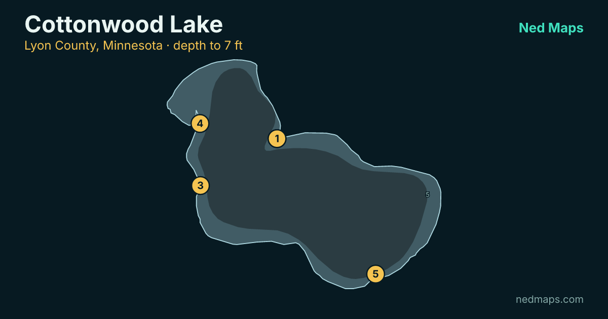 Cottonwood Lake depth contour map, Lyon County, Minnesota