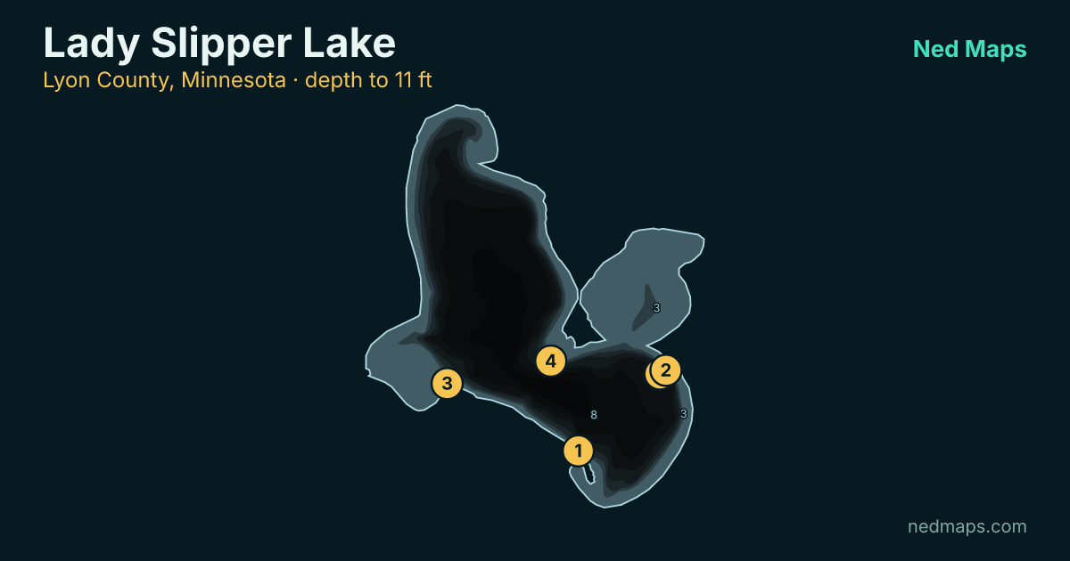 Lady Slipper Lake depth contour map, Lyon County, Minnesota