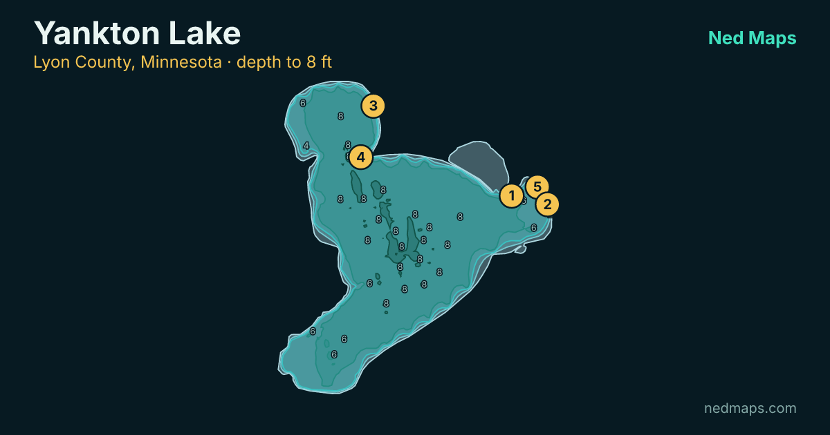 Yankton Lake depth contour map, Lyon County, Minnesota