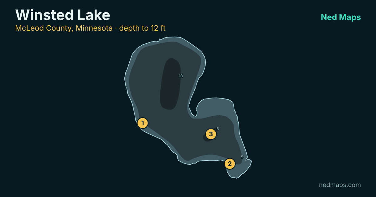 Winsted Lake depth contour map, McLeod County, Minnesota