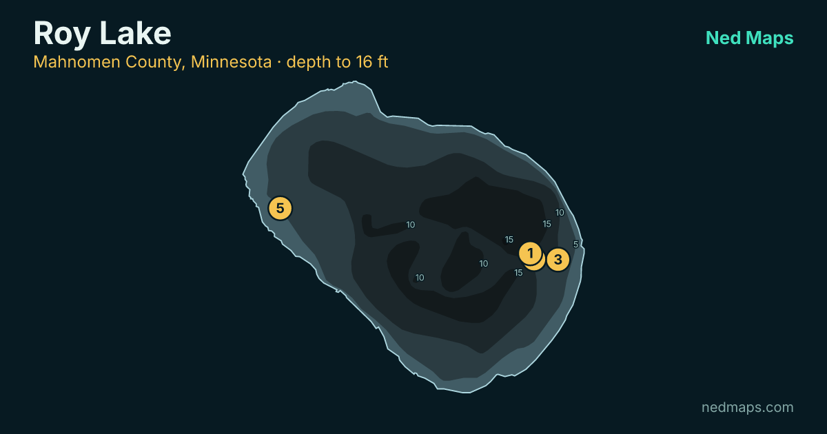 Roy Lake depth contour map, Mahnomen County, Minnesota
