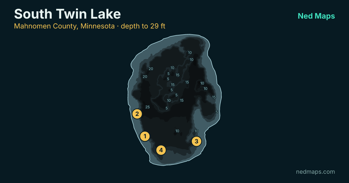 South Twin Lake depth contour map, Mahnomen County, Minnesota