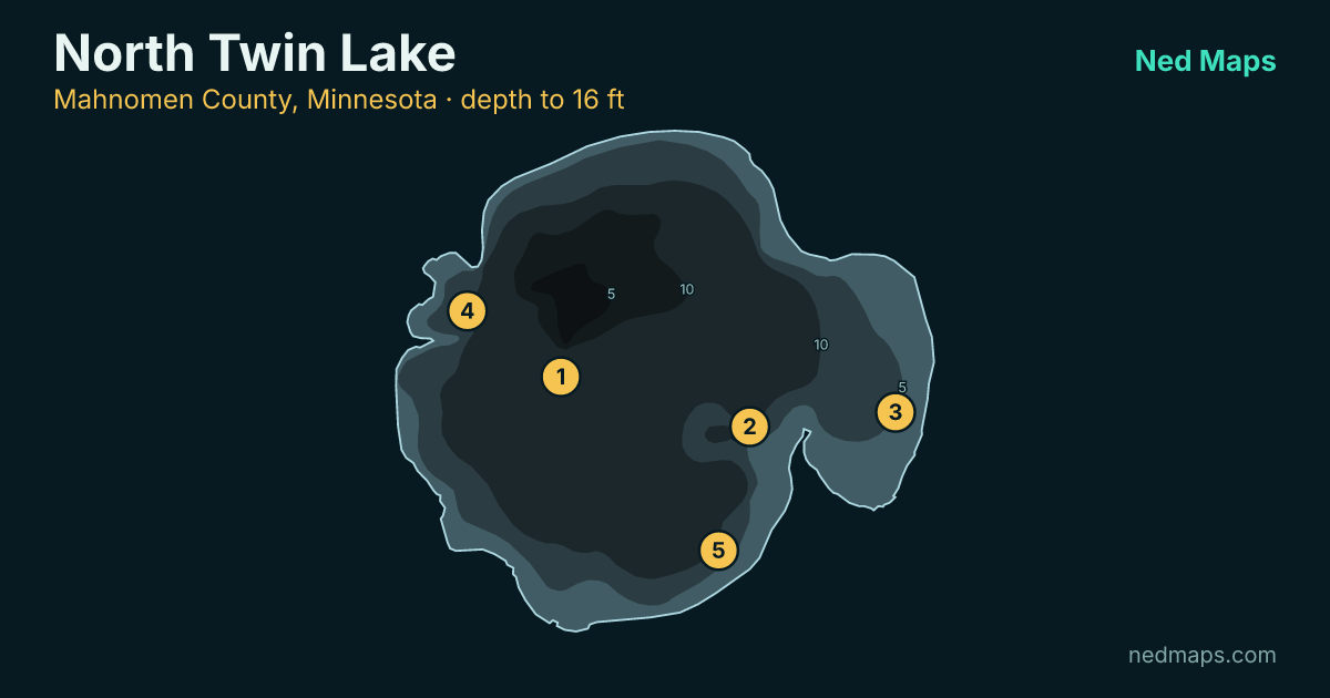 North Twin Lake depth contour map, Mahnomen County, Minnesota