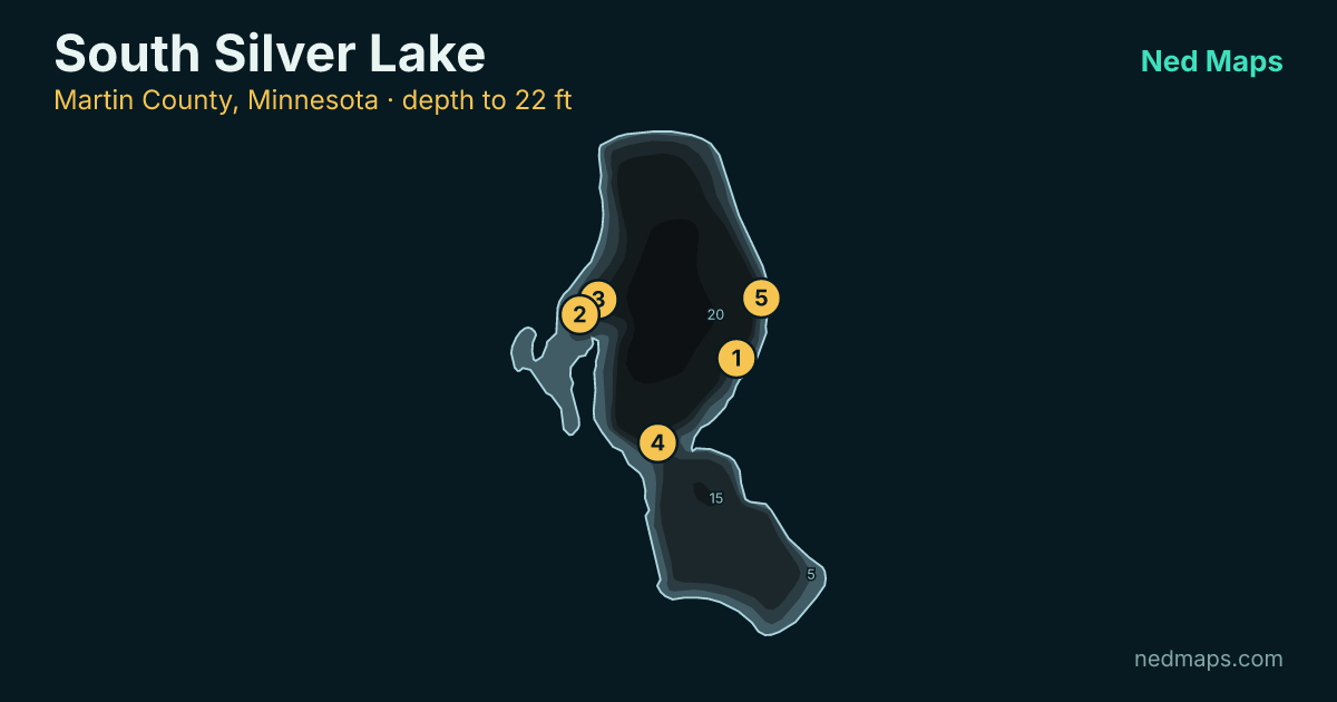 South Silver Lake depth contour map, Martin County, Minnesota