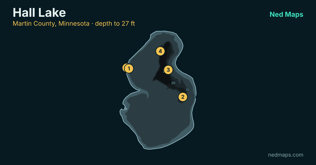 Hall Lake depth contour map, Martin County, Minnesota