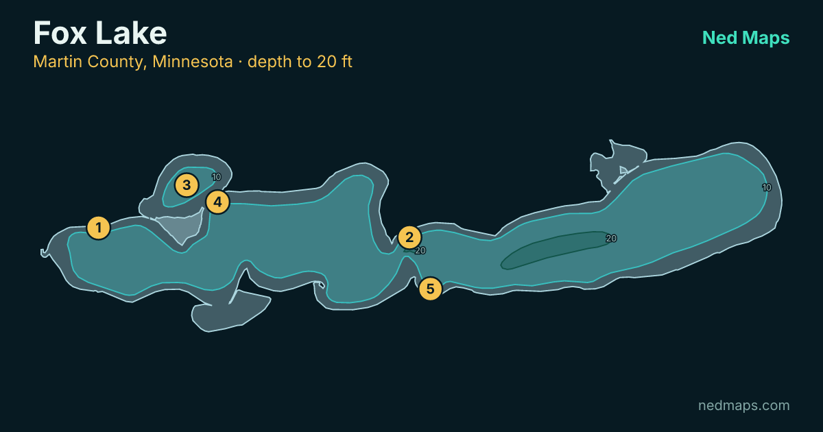 Fox Lake depth contour map, Martin County, Minnesota