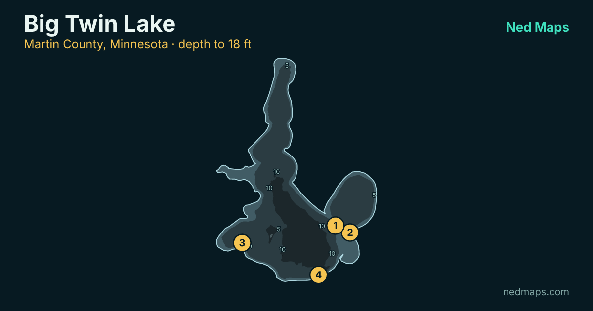 Big Twin Lake depth contour map, Martin County, Minnesota