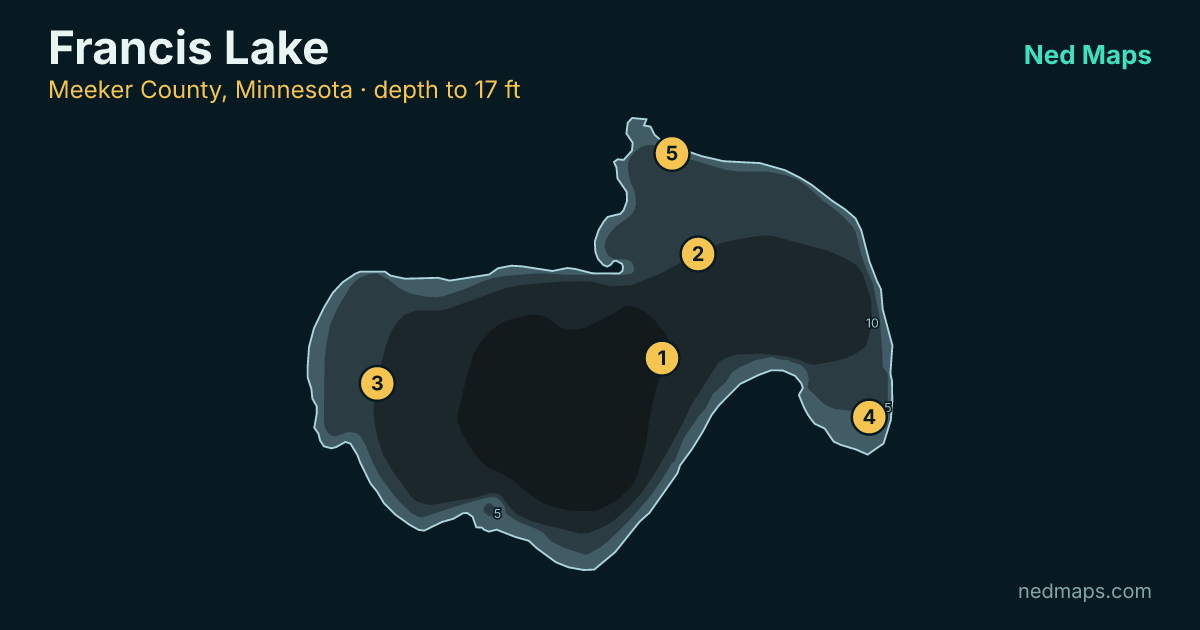 Francis Lake depth contour map, Meeker County, Minnesota