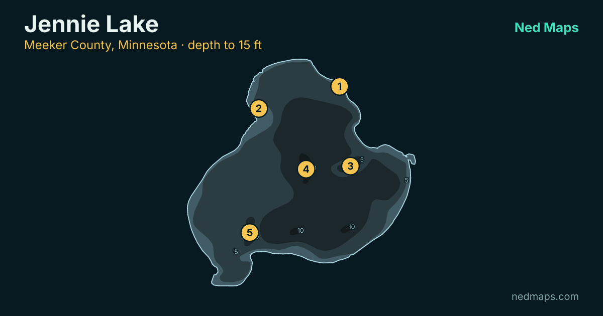 Jennie Lake depth contour map, Meeker County, Minnesota