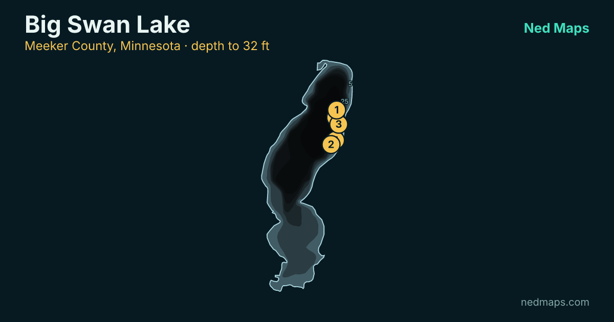 Big Swan Lake depth contour map, Meeker County, Minnesota