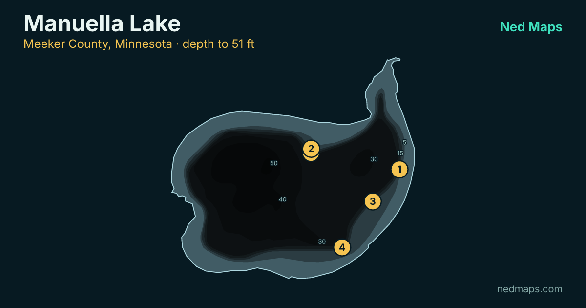 Manuella Lake depth contour map, Meeker County, Minnesota