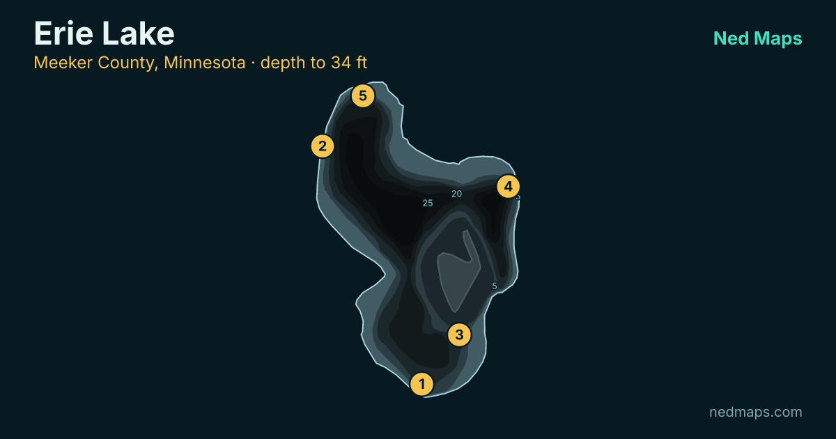 Erie Lake depth contour map, Meeker County, Minnesota