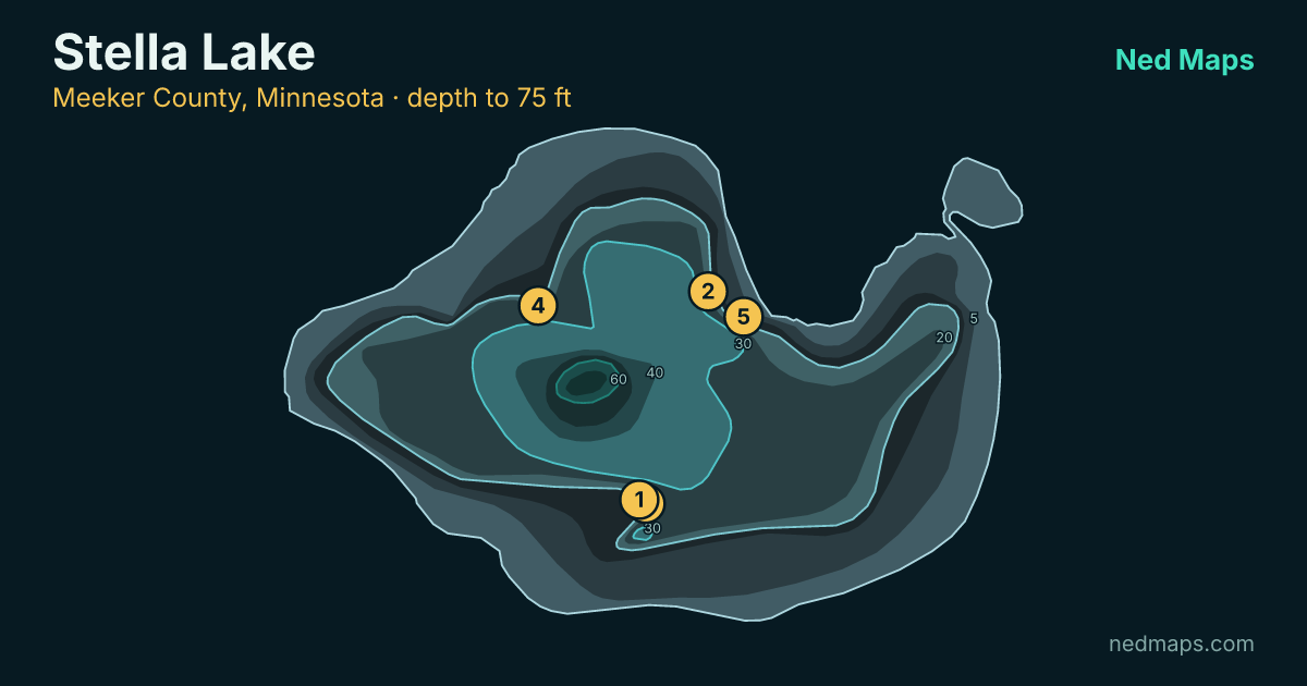 Stella Lake depth contour map, Meeker County, Minnesota