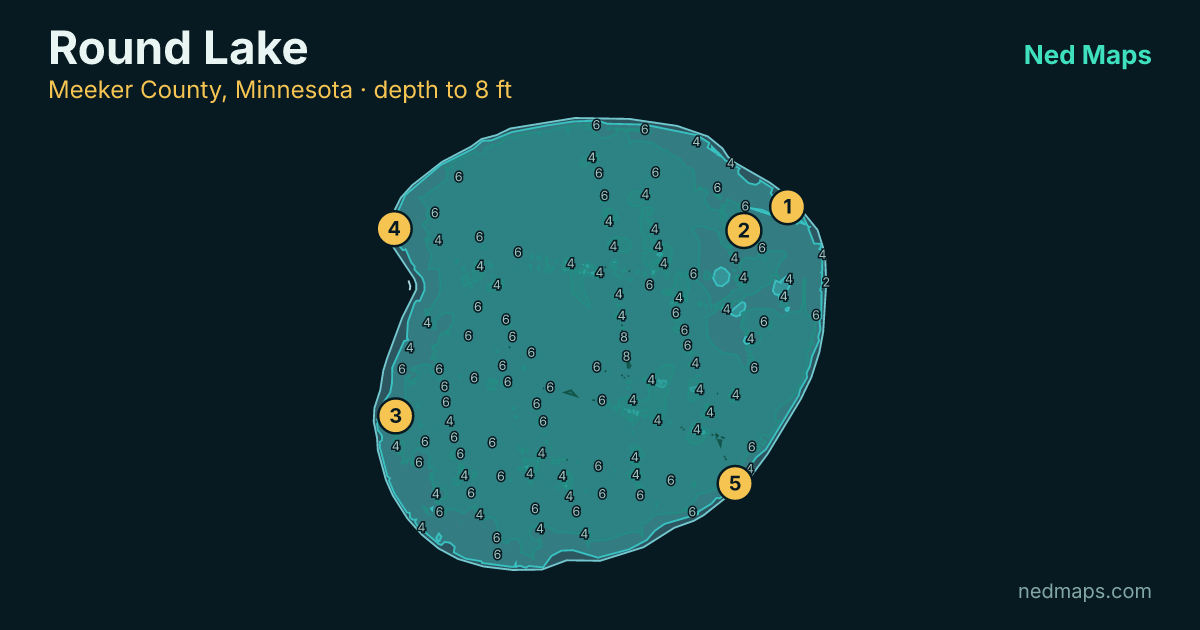 Round Lake depth contour map, Meeker County, Minnesota