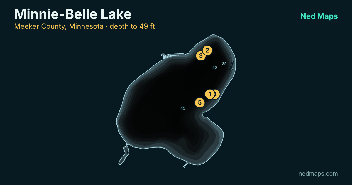 Minnie-Belle Lake depth contour map, Meeker County, Minnesota