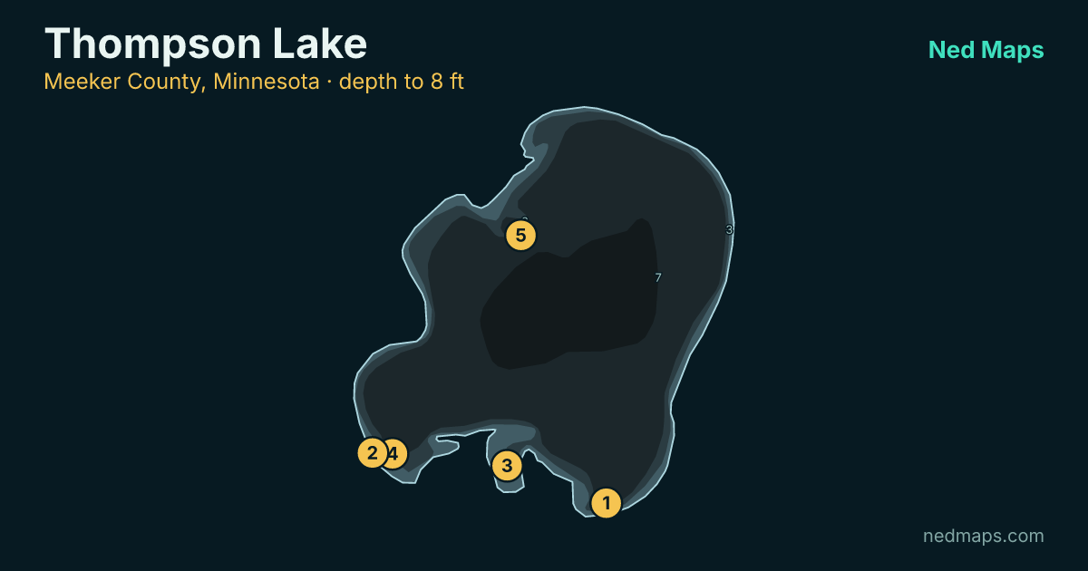 Thompson Lake depth contour map, Meeker County, Minnesota