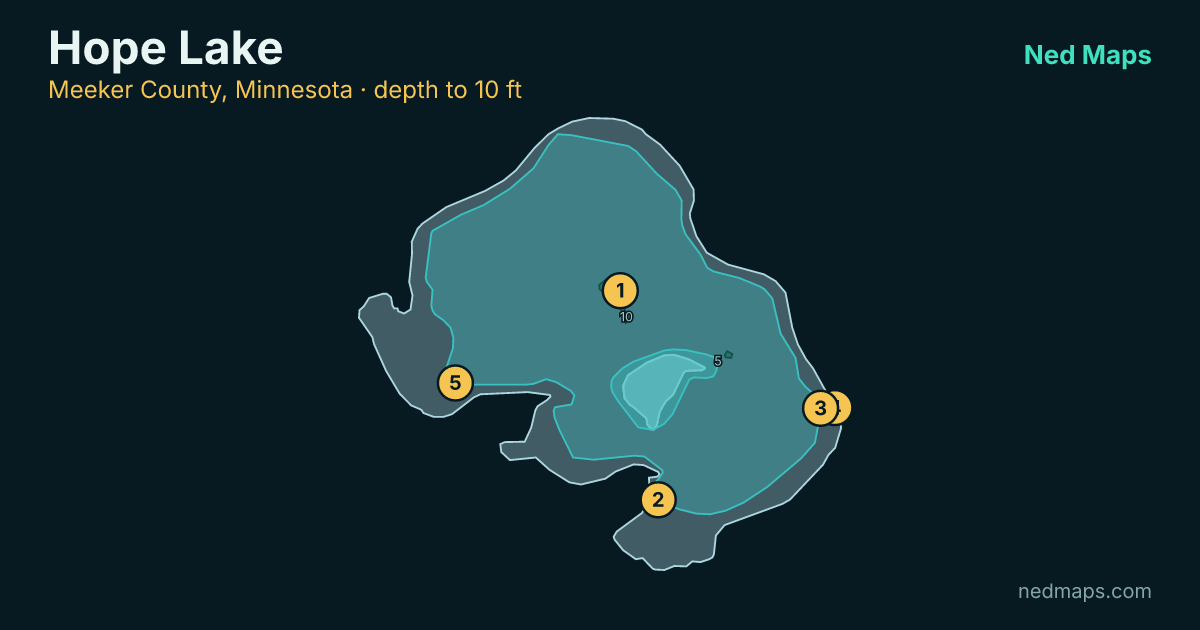 Hope Lake depth contour map, Meeker County, Minnesota