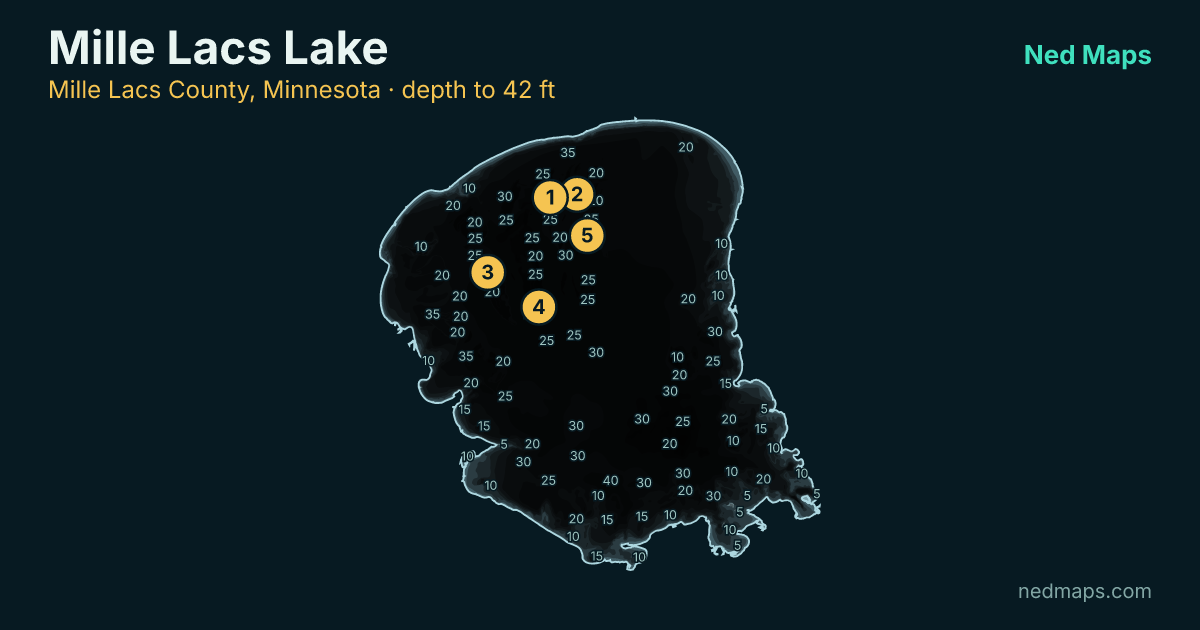 Mille Lacs Lake depth contour map, Mille Lacs County, Minnesota