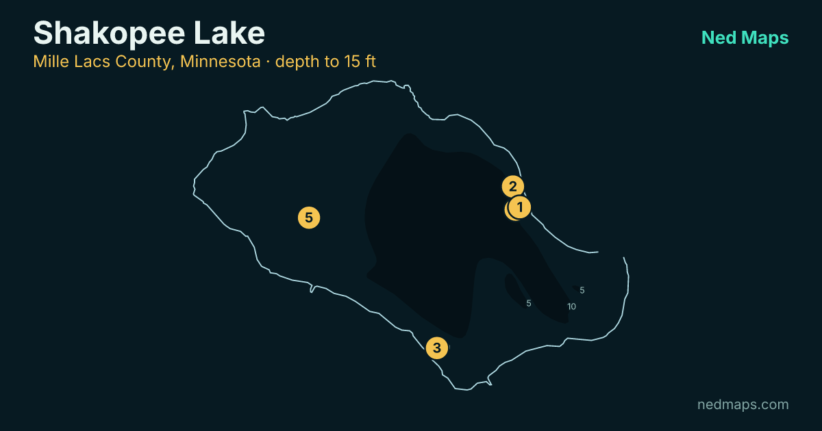 Shakopee Lake depth contour map, Mille Lacs County, Minnesota