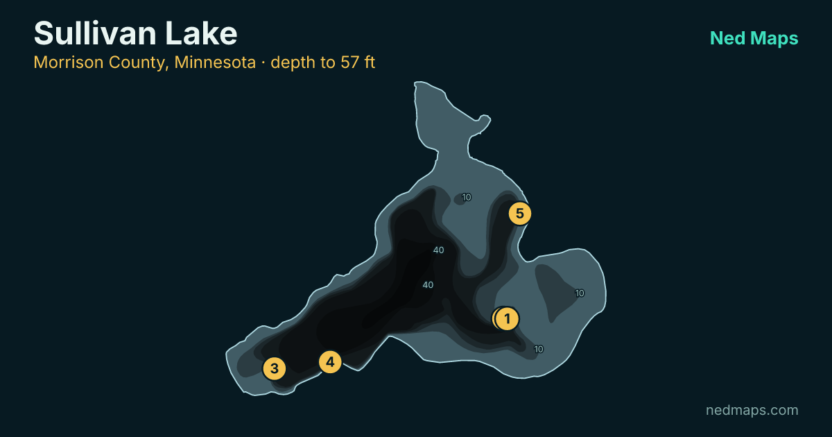 Sullivan Lake depth contour map, Morrison County, Minnesota