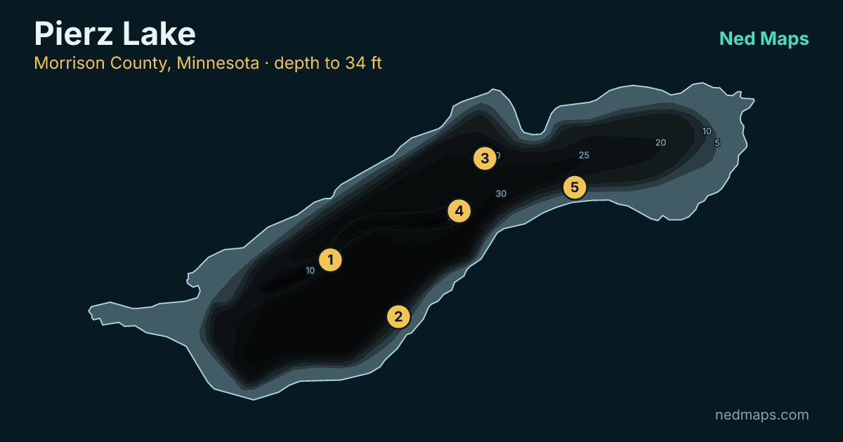 Pierz Lake depth contour map, Morrison County, Minnesota
