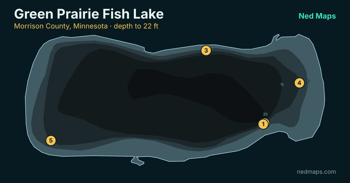 Green Prairie Fish Lake depth contour map, Morrison County, Minnesota