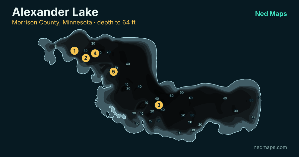 Alexander Lake depth contour map, Morrison County, Minnesota
