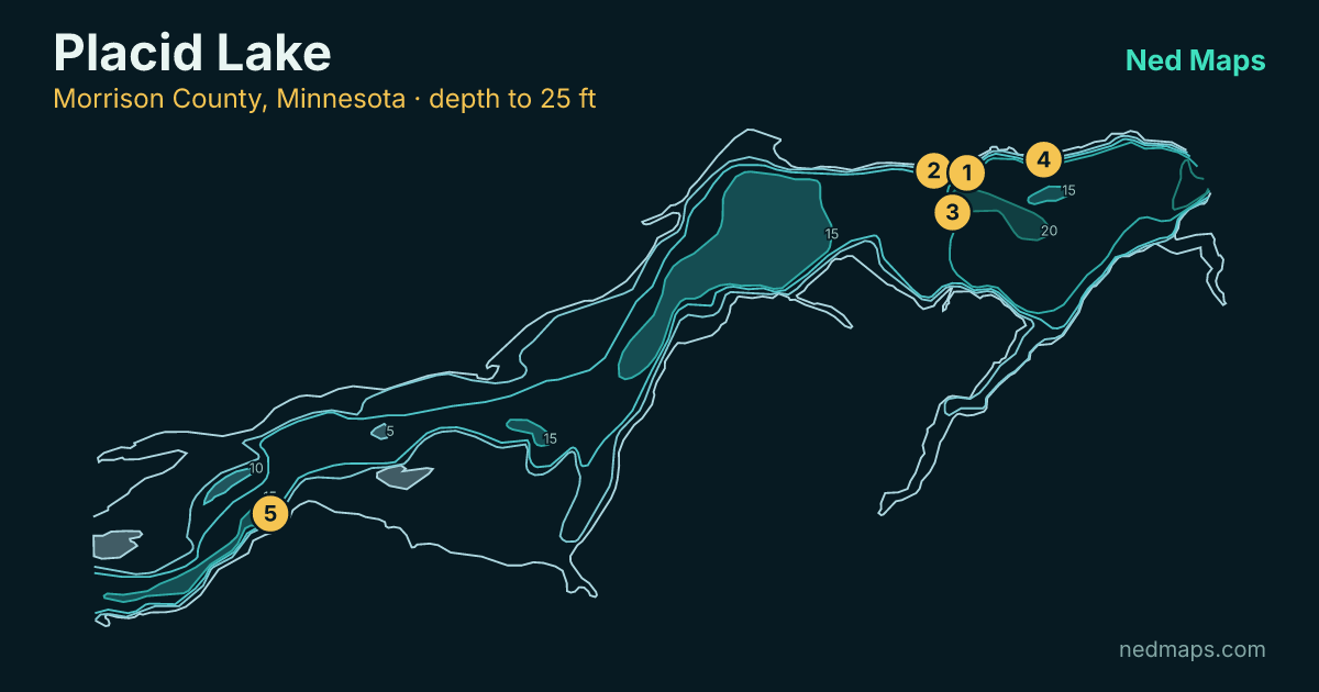 Placid Lake depth contour map, Morrison County, Minnesota