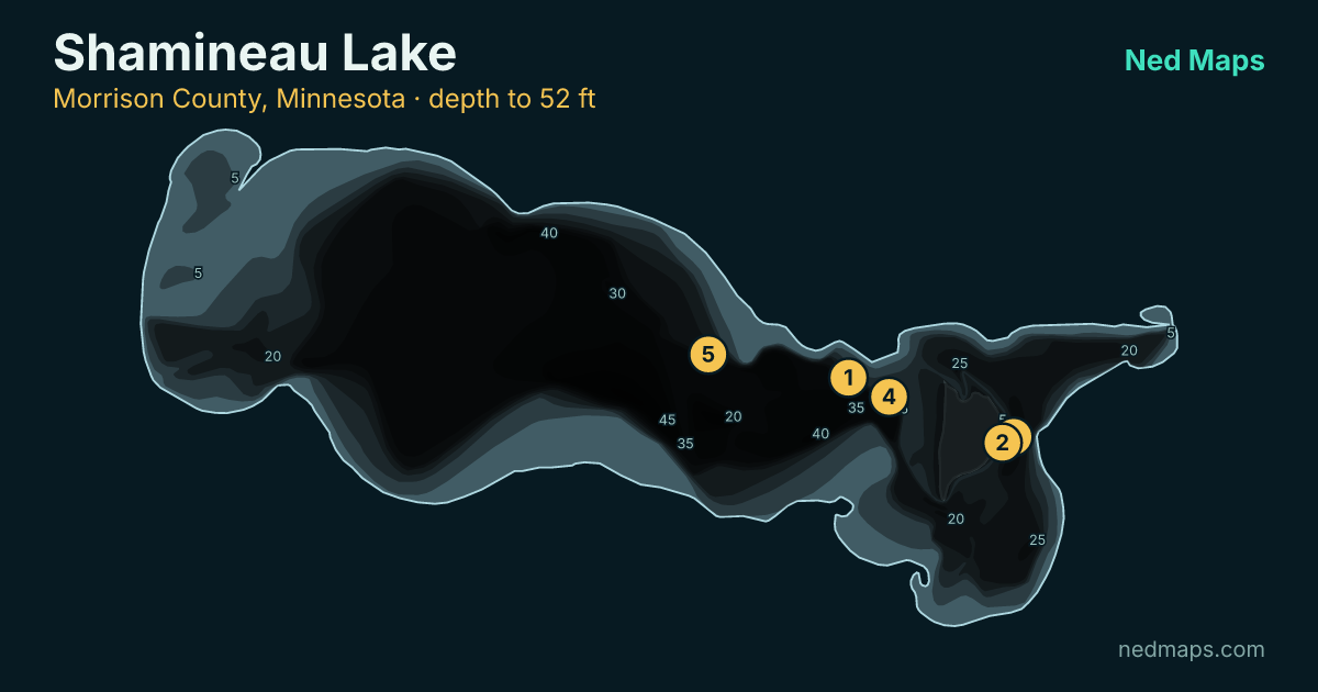 Depth contour map of Shamineau Lake, Morrison County