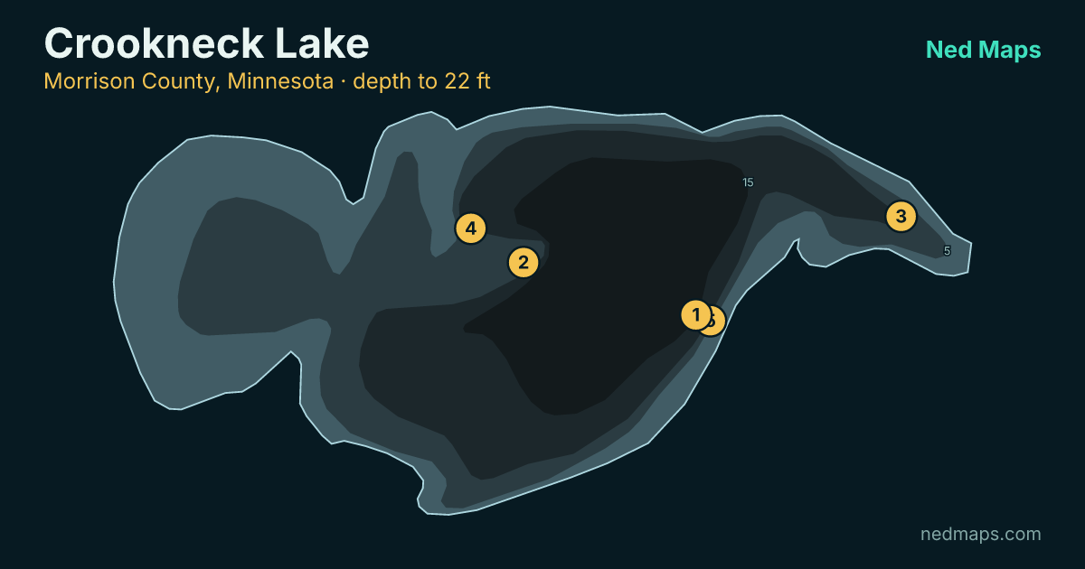 Crookneck Lake depth contour map, Morrison County, Minnesota