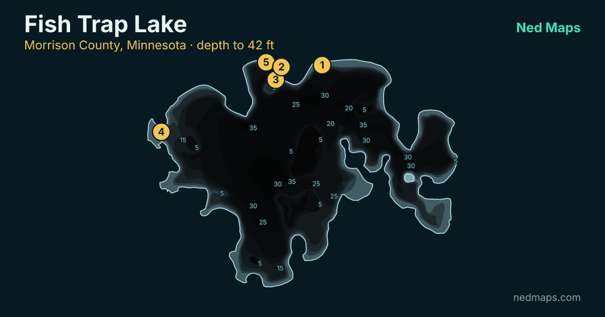Fish Trap Lake depth contour map, Morrison County, Minnesota