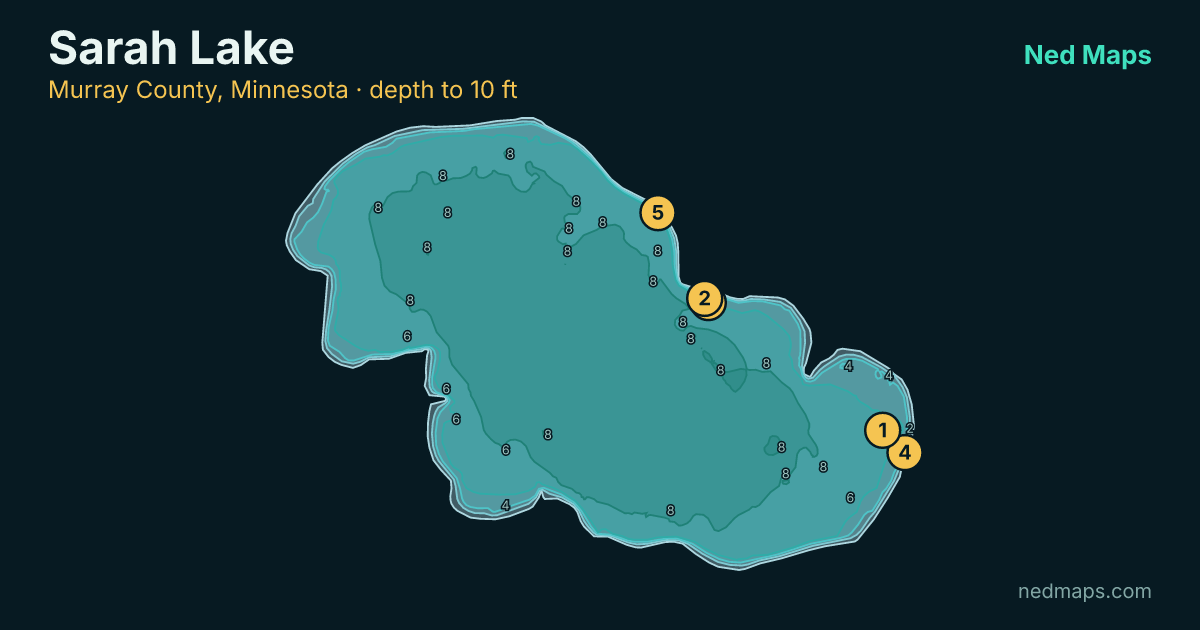 Sarah Lake depth contour map, Murray County, Minnesota