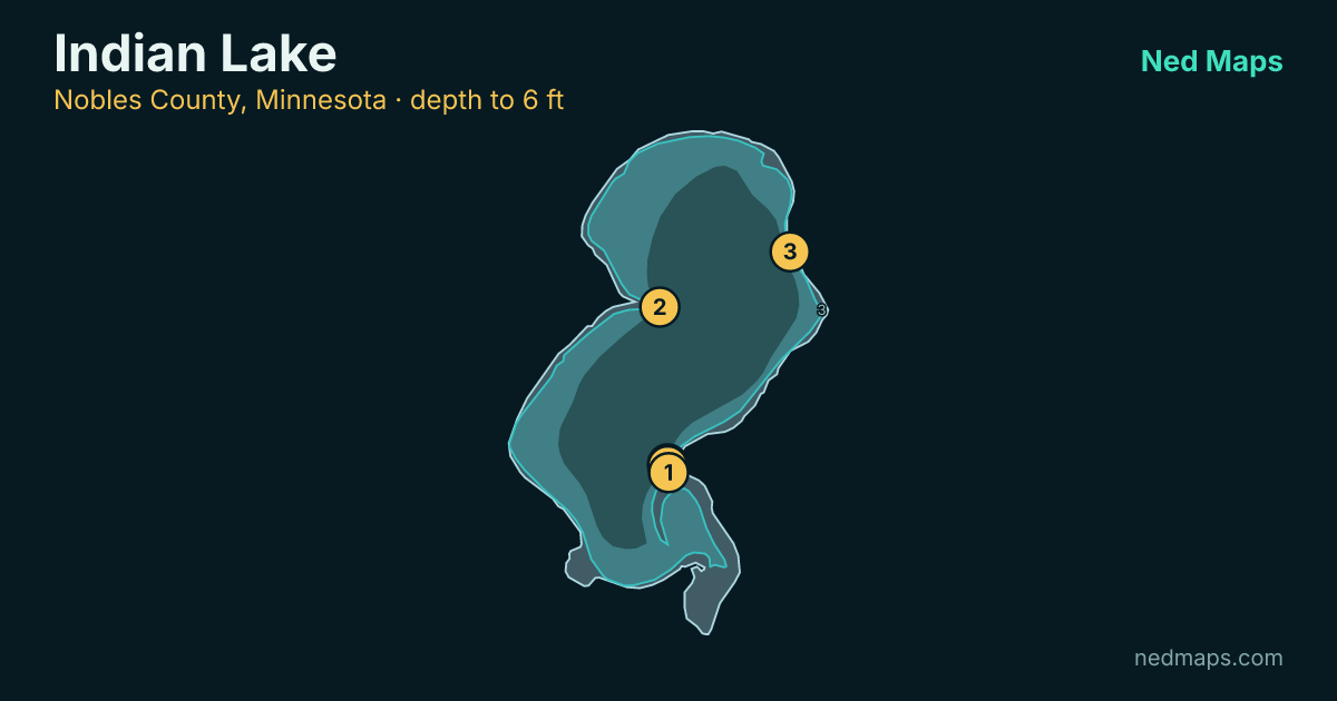 Indian Lake depth contour map, Nobles County, Minnesota