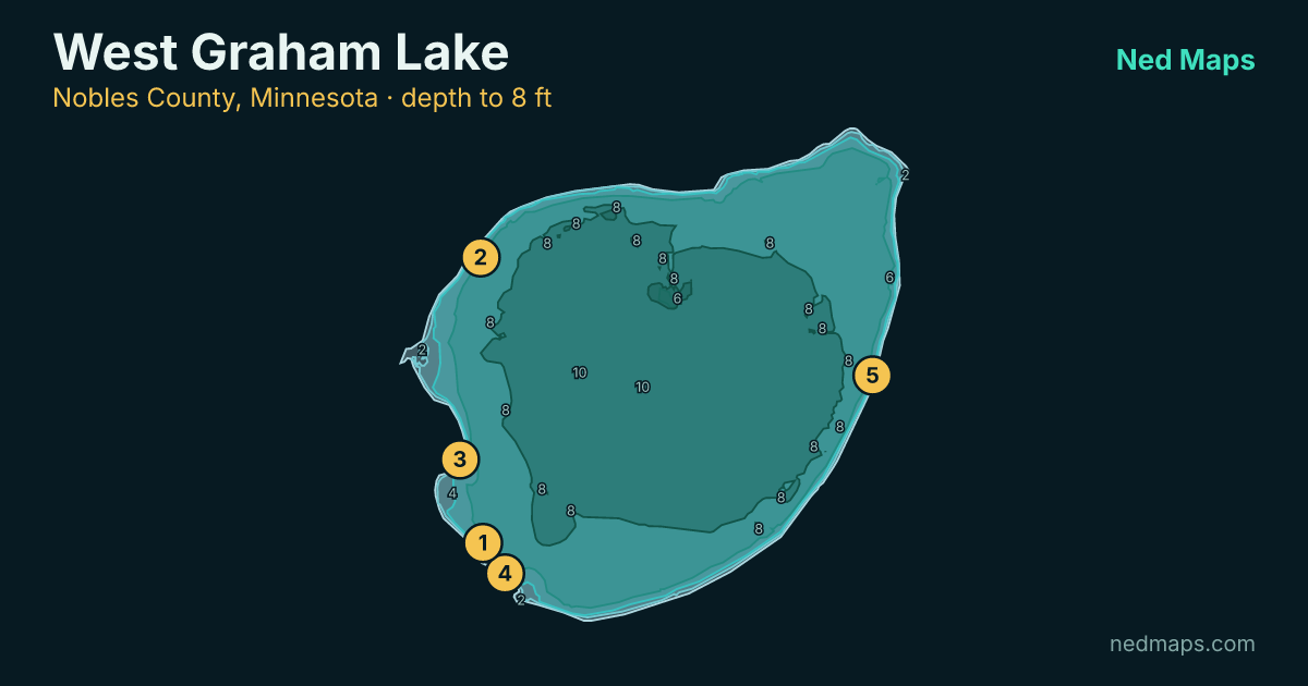 West Graham Lake depth contour map, Nobles County, Minnesota
