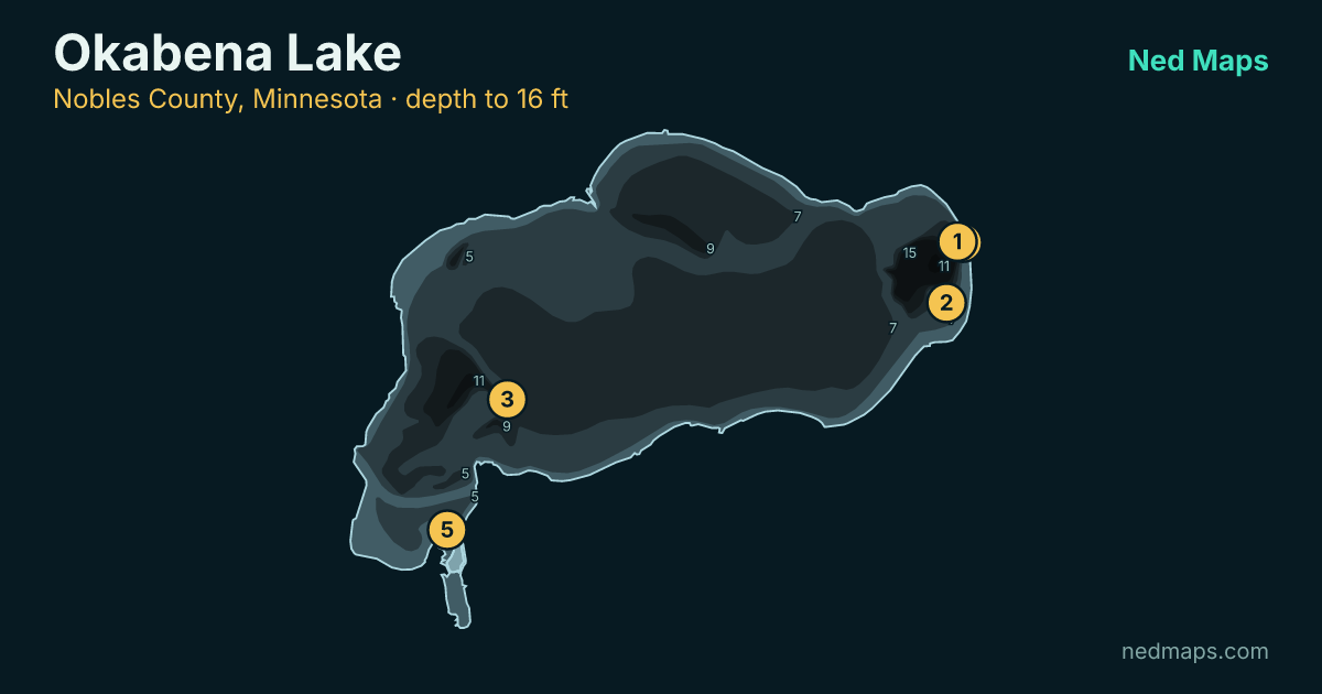 Okabena Lake depth contour map, Nobles County, Minnesota