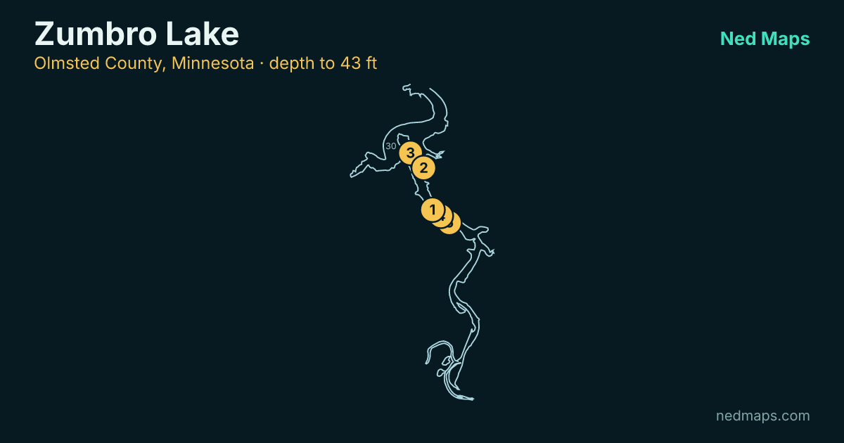 Zumbro Lake depth contour map, Olmsted County, Minnesota