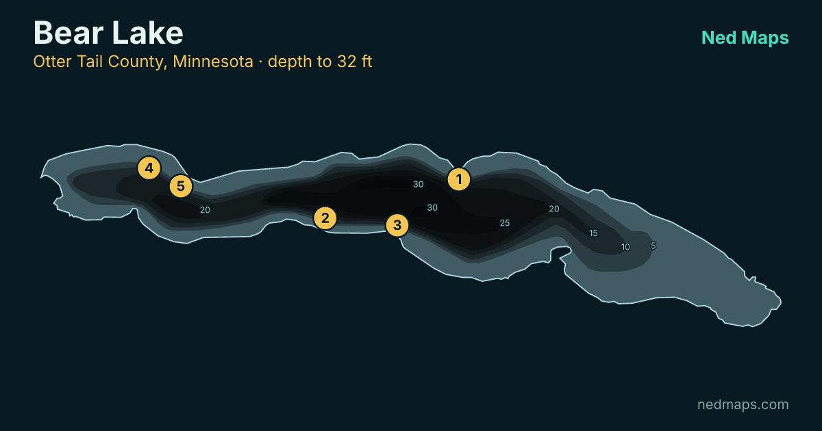 Bear Lake depth contour map, Otter Tail County, Minnesota