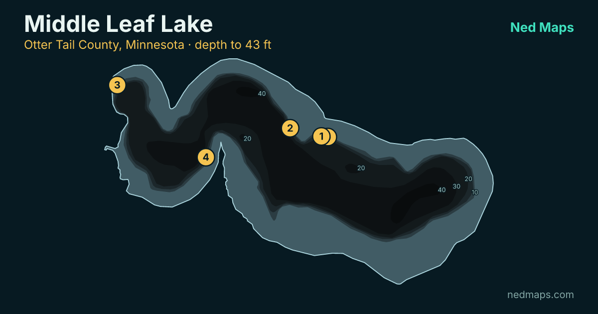 Middle Leaf Lake depth contour map, Otter Tail County, Minnesota