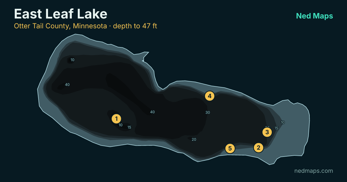 East Leaf Lake depth contour map, Otter Tail County, Minnesota