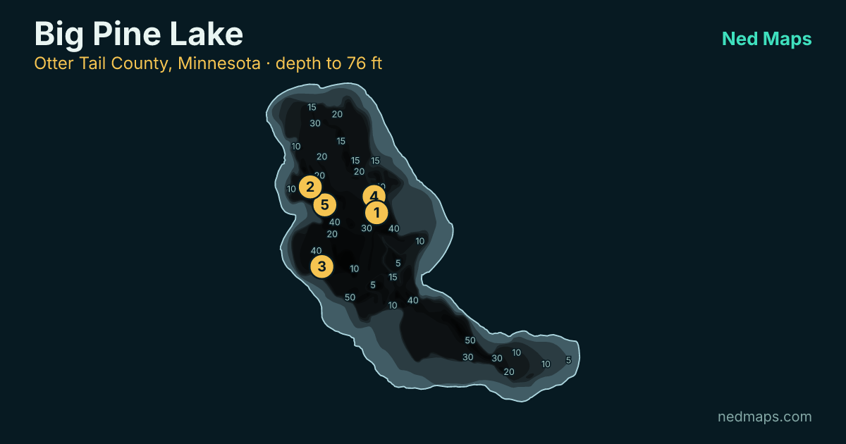 Big Pine Lake depth contour map, Otter Tail County, Minnesota