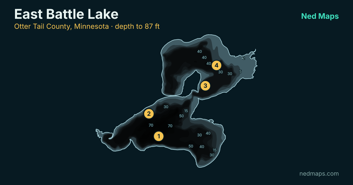 East Battle Lake depth contour map, Otter Tail County, Minnesota