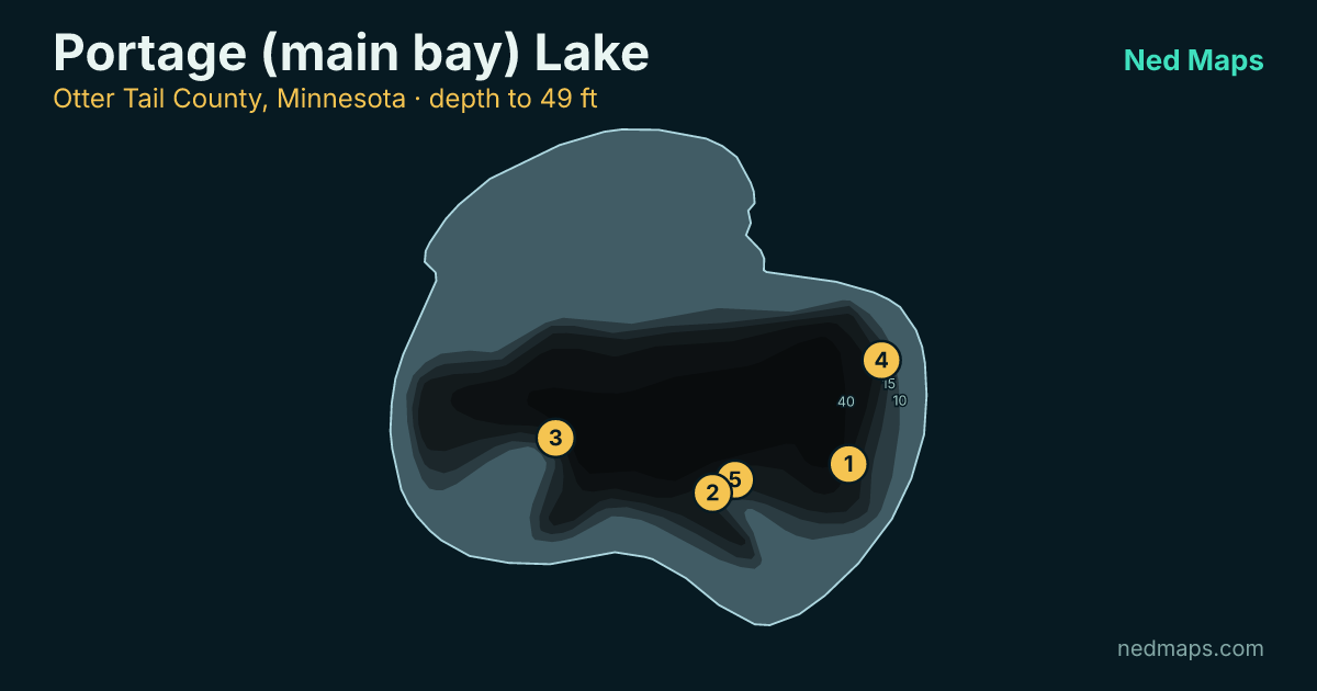Portage (main bay) Lake depth contour map, Otter Tail County, Minnesota