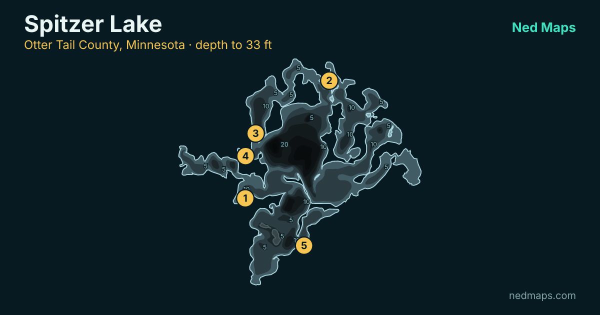 Spitzer Lake depth contour map, Otter Tail County, Minnesota