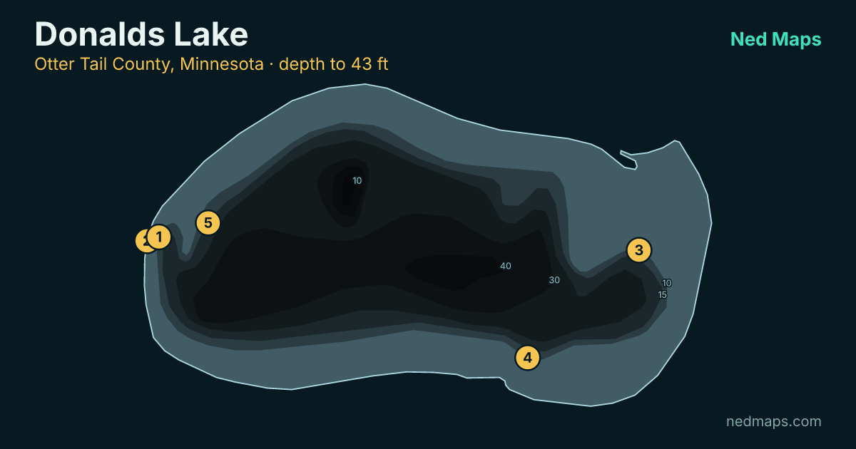 Donalds Lake depth contour map, Otter Tail County, Minnesota