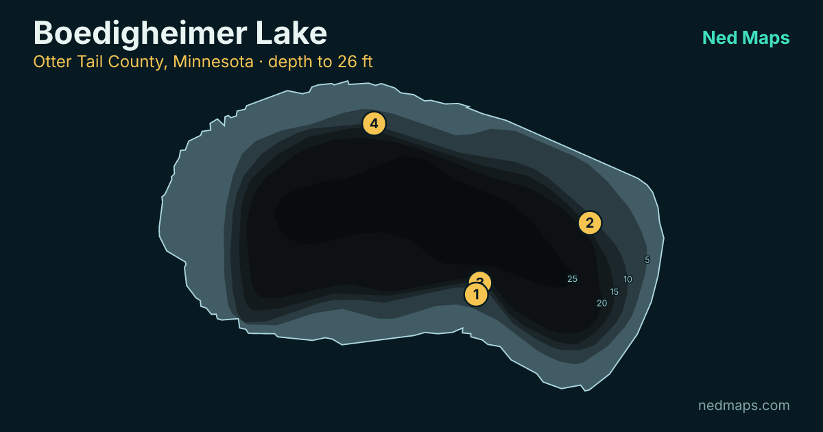 Boedigheimer Lake depth contour map, Otter Tail County, Minnesota