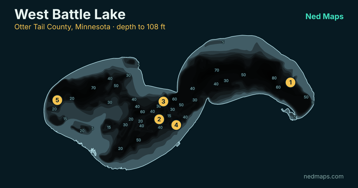 West Battle Lake depth contour map, Otter Tail County, Minnesota
